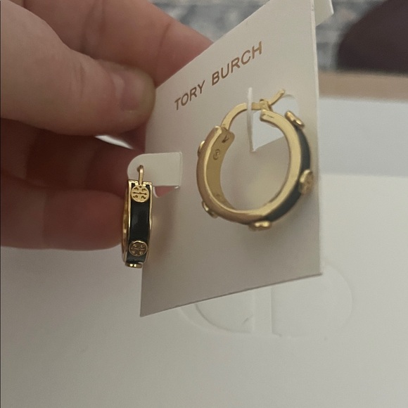 Tory Burch Jewelry - Tory Burch Gold and Black Studded Hoop Earrings
